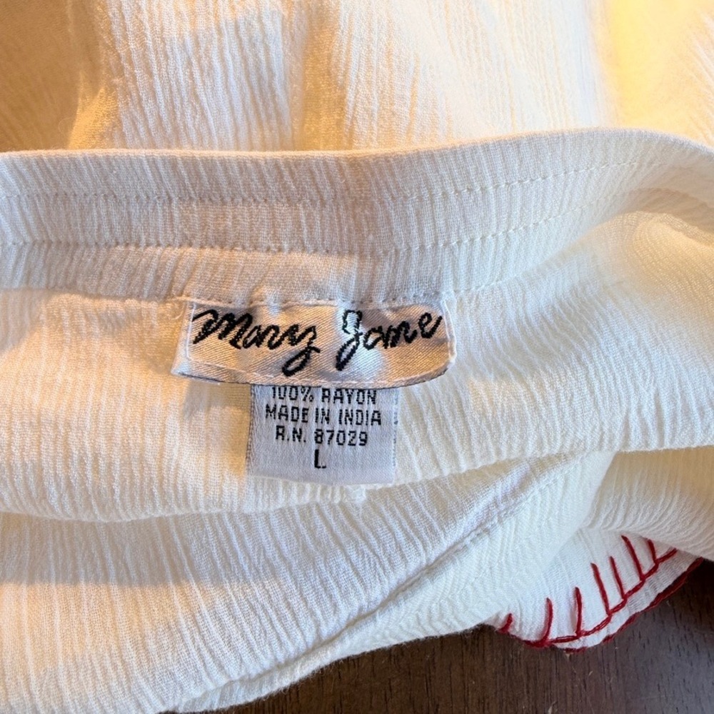 White Crinkle Rayon Crop Pants Sz Large Bloomers Red‎ Blanket Stitch Hem Boho - Picture 4 of 7
